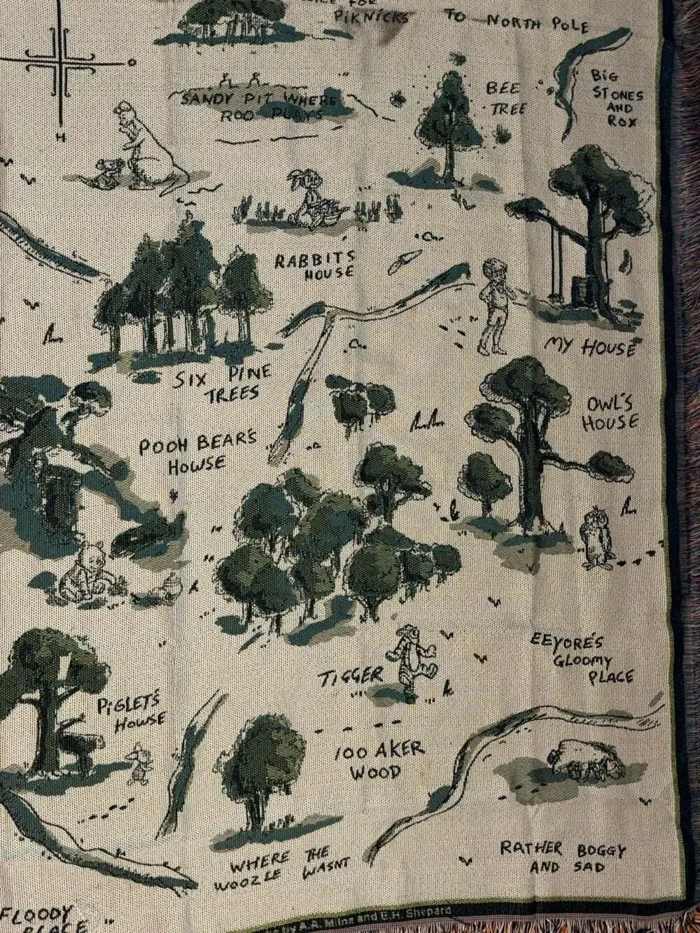 Disney Winnie the Pooh Hundred Acre Wood Map Woven Tapestry Throw Blanket